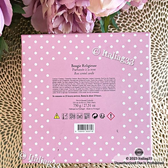 LADUREE Rose Scented Candle BOUGIE RELIGIEUSE The & Beaute Paris - Pink & White - Picture 3 of 14